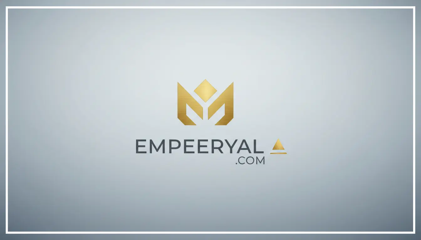 EMPEERYAL.COM logo: A golden stylized M, resembling a crown with a diamond, above the brand name and a golden triangle, on grey.