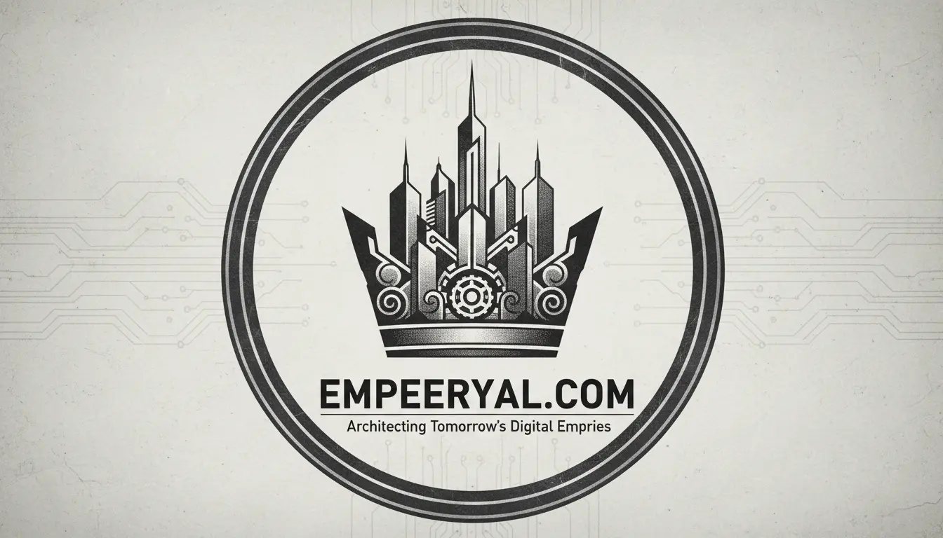 Empeeryal.com logo: A crown of skyscrapers, circuits, and gears in a circle. "Architecting Tomorrow's Digital Empries".